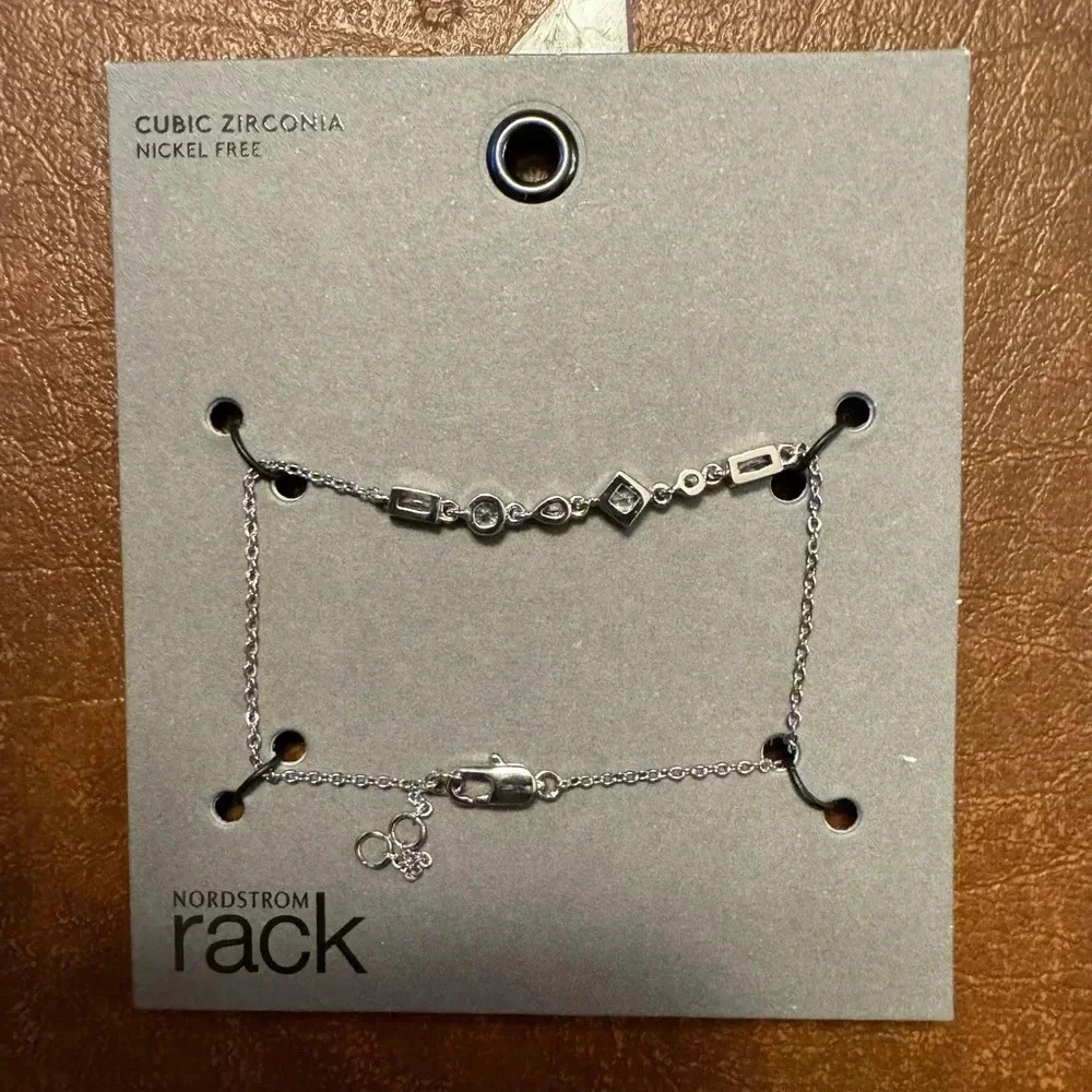 NORDSTROM Rack GIRL'S CHAIN CHARM BRACELET SILVER  PLATED  WITH CUBIC NWT